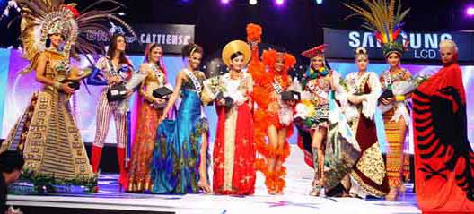 National Costume Finalists from left to right: Mexico, Dominican Republic, India, South Africa, Vietnam, Venezuela, Peru, Kosovo, Colombia and Albania