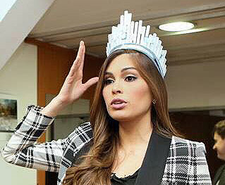 Miss Universe 2013, Gabriela Isler of Venezuela tries what might be the new DIC crown