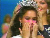 Ruth Zakarian is crowned the first Miss Teen USA in 1983 by Miss USA 1983, Julie Hayek