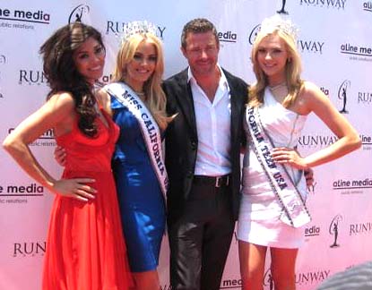 At Katie Blair's official crowning as the new Miss California USA 2011.  Pictured are Nicole Johnson, Miss California USA 2010, Katie Blair, Miss California USA 2011 and Miss Teen USA 2006, pageant director Keith Lewis and Alexis Swanstrom, Miss California Teen USA 2011