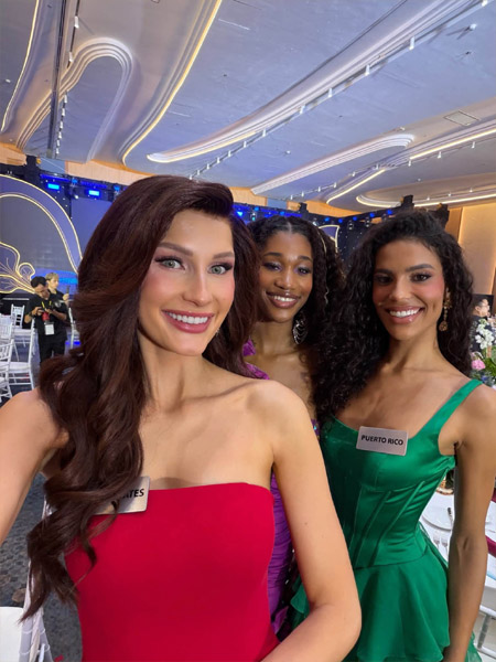 Mary Sickler at Miss World in Vietnam with two other delegates